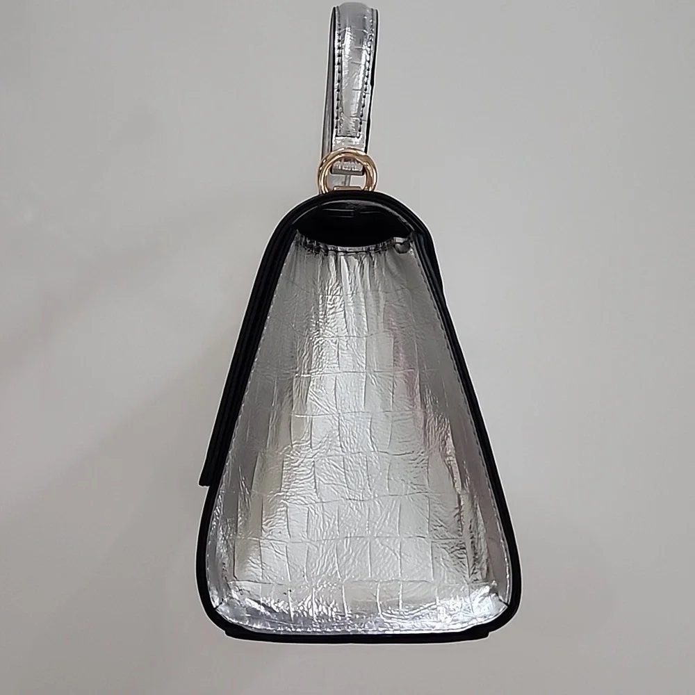 Aldo Rotoua Silver Gold Two Tone Metallic Top Handle Crossbody Mini Handbag - Picture 4 of 14
